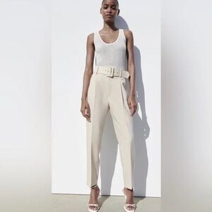 ZARA NWT high-waisted pants with fabric-covered belt SZ M NEW !